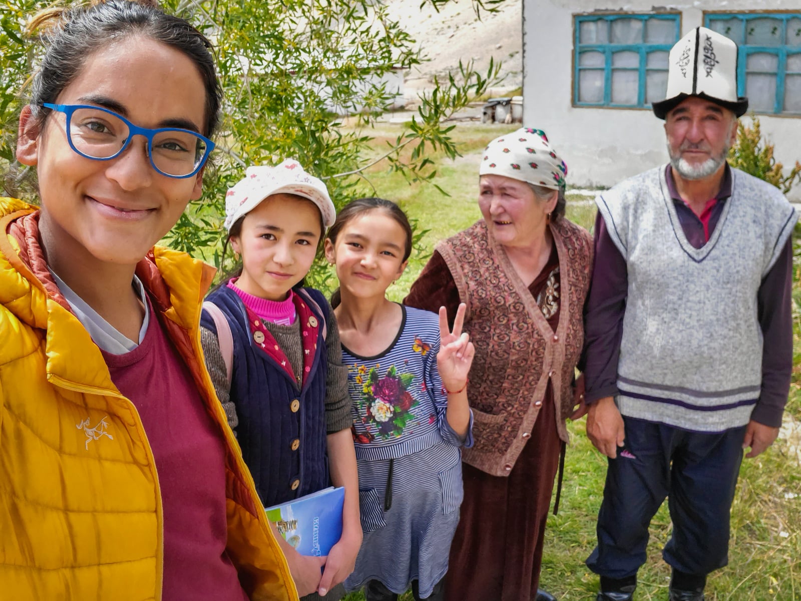 Selfie with homestay family in Shaimak village, Tajikistan