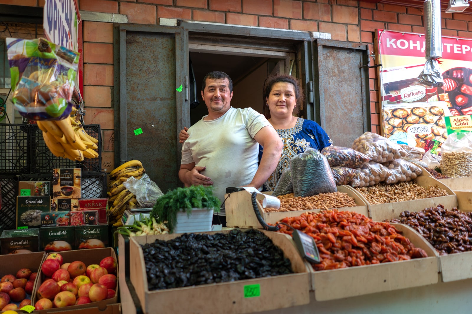 Vendors in the Severobaikalsk market in Siberia, Russia