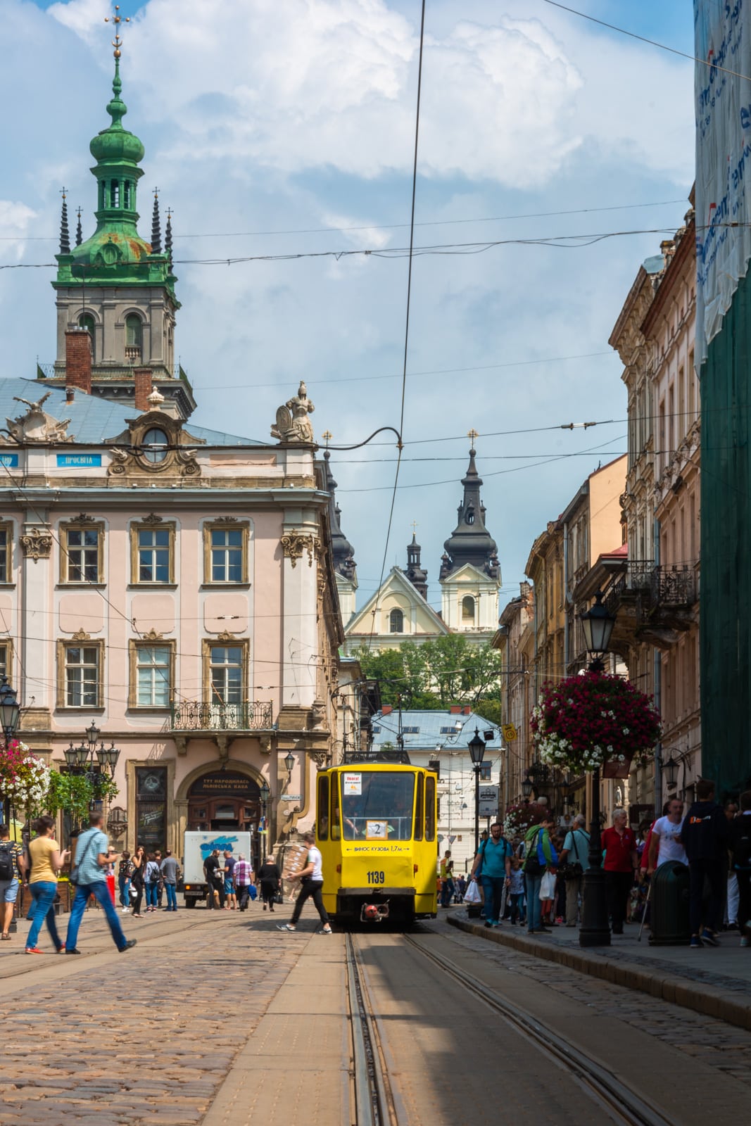 Tram in center of Lviv, Ukraine