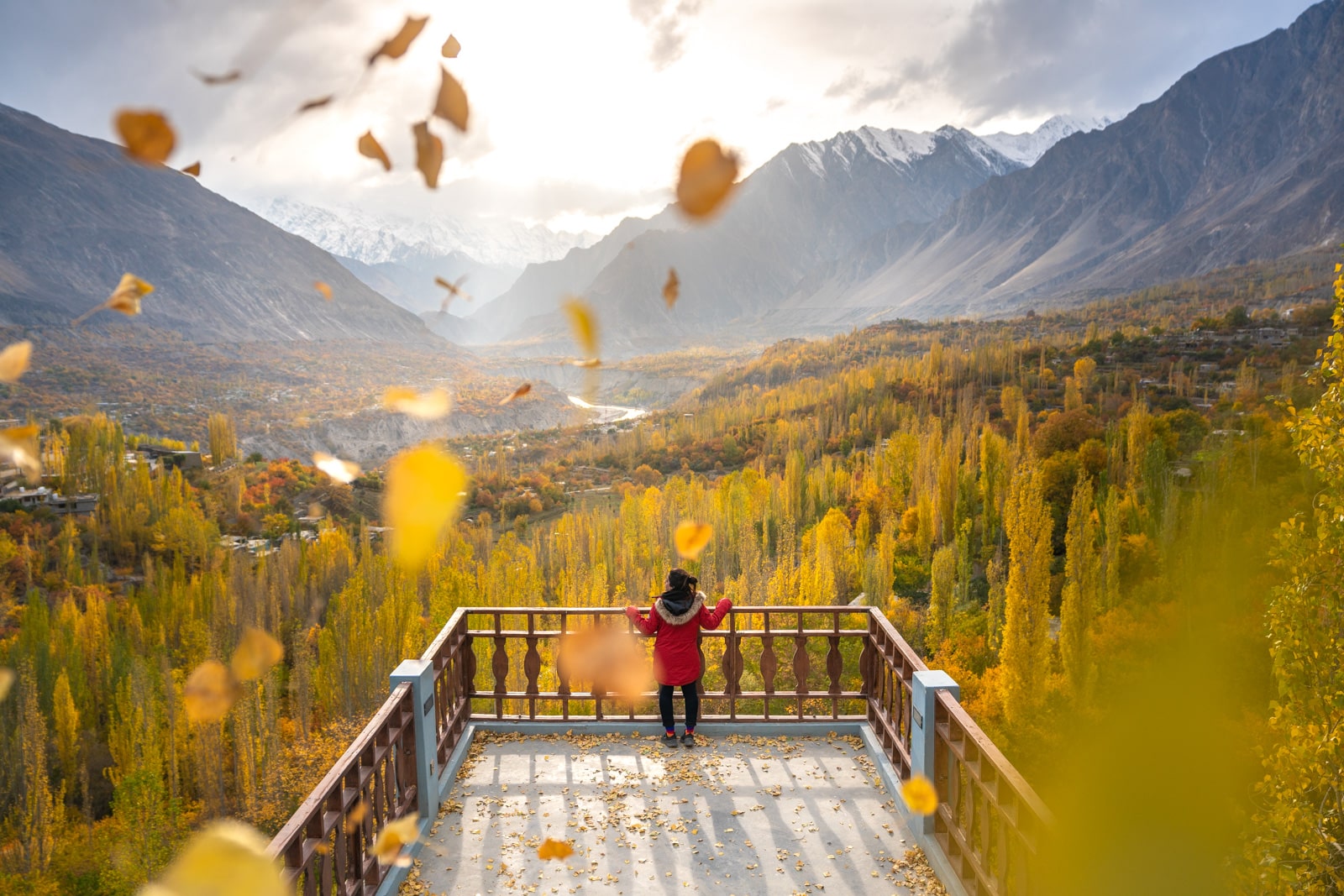 Pakistani female traveler in Hunza during autumn