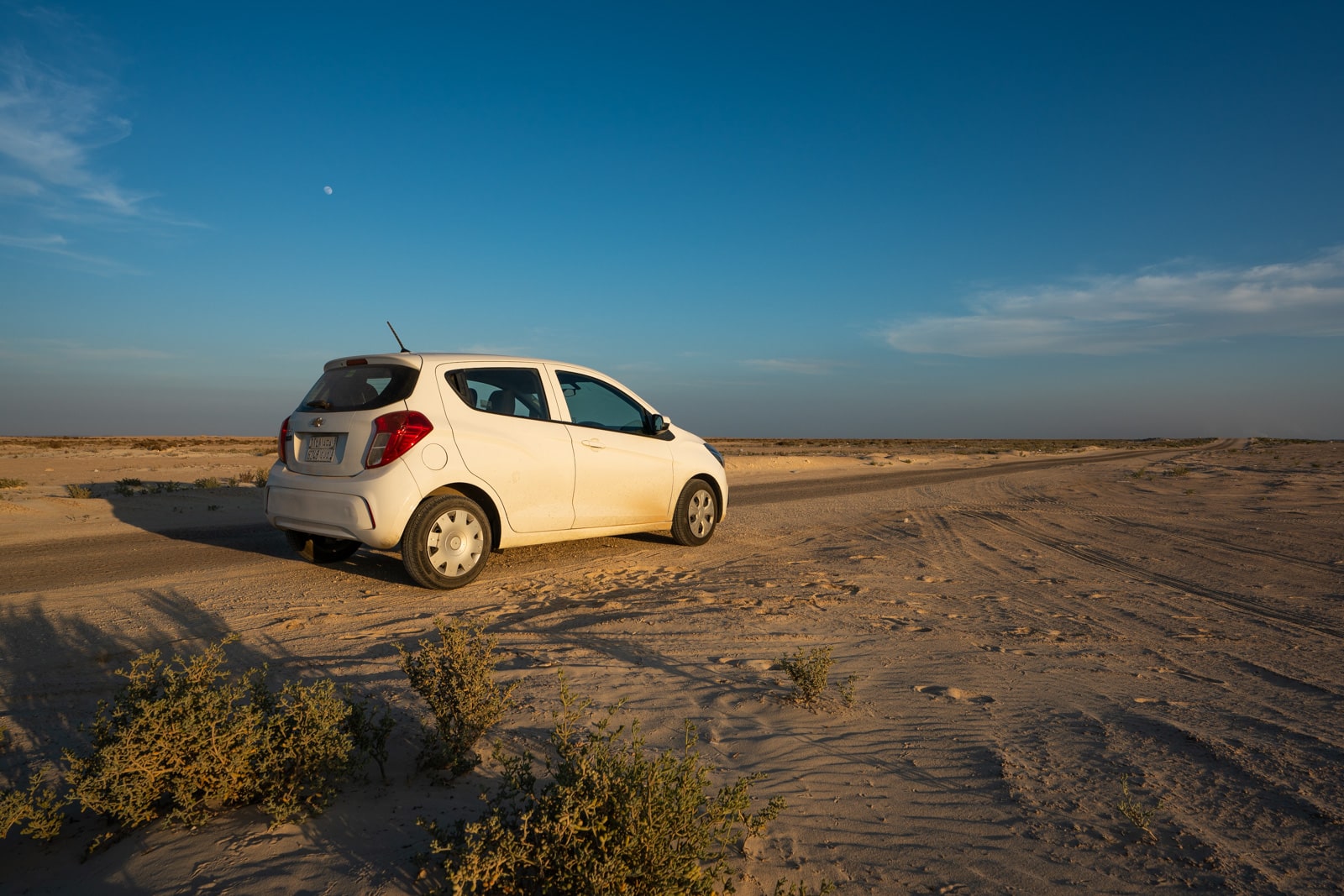 Chevorlet Spark rented in Saudi Arabia for a road trip