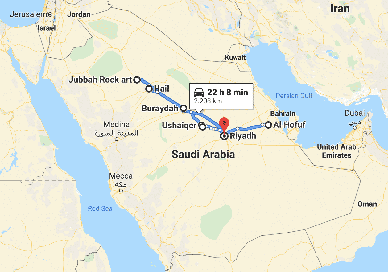 Saudi Arabia road trip map