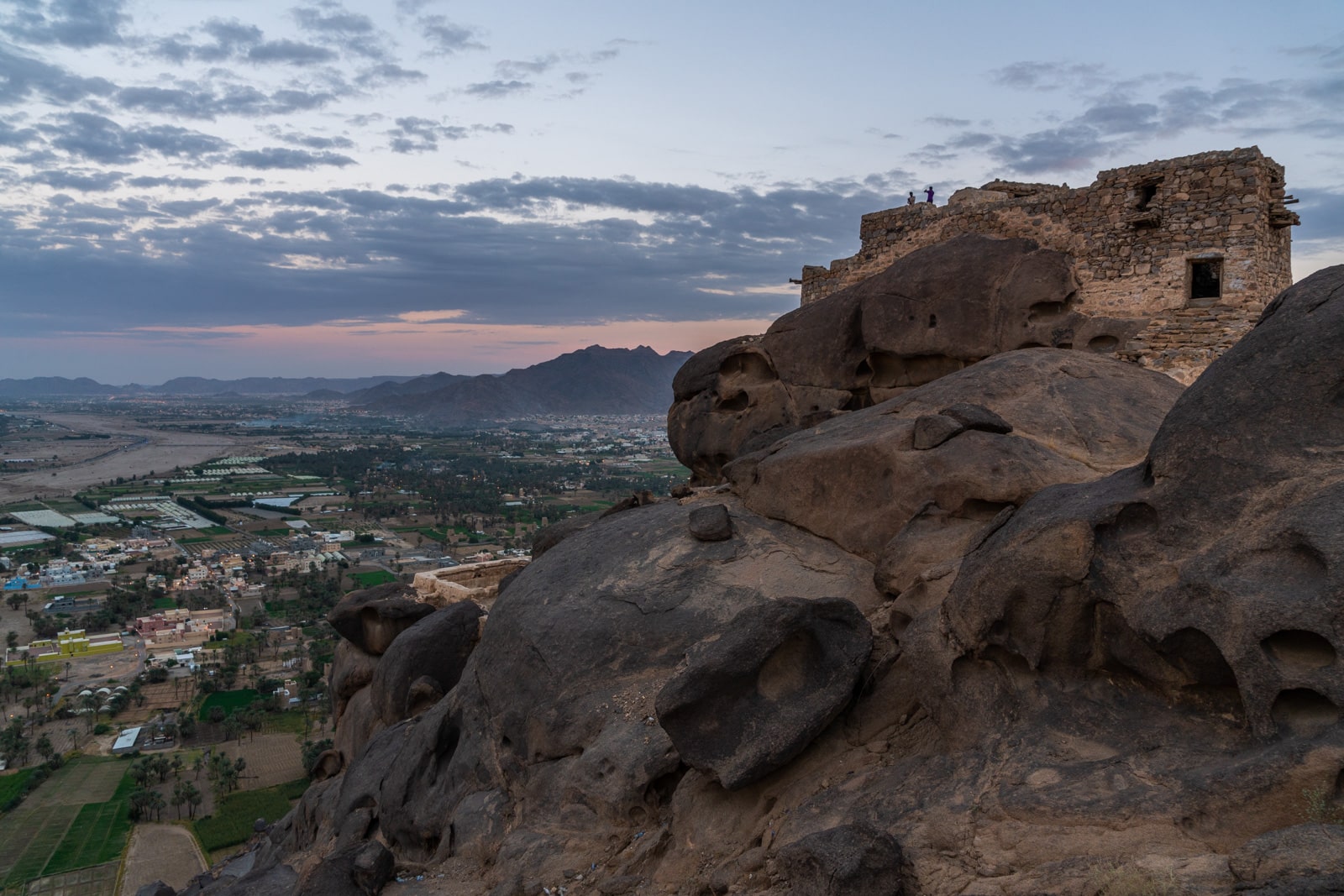 Sunset over fort in Najran, Saudi Arabia