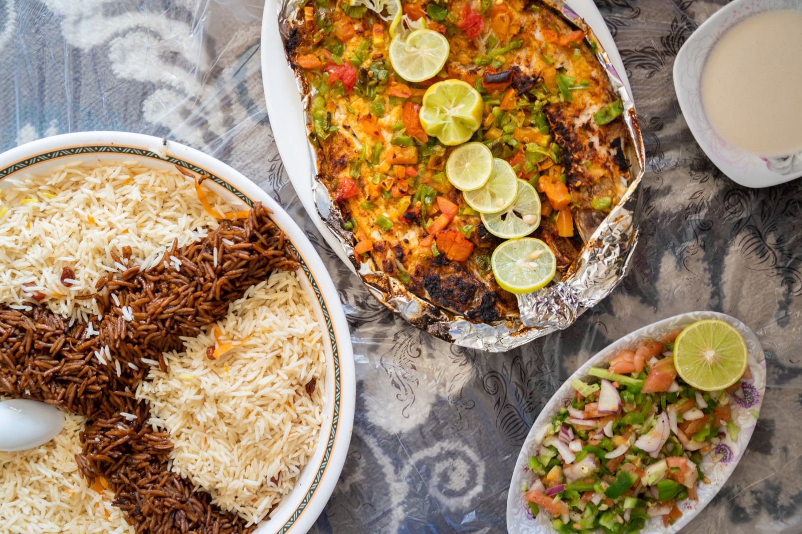 Fresh seafood lunch in Haql, Saudi Arabia