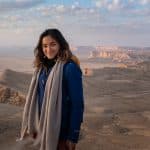 Female traveler at the Edge of the World near Riyadh, Saudi Arabia