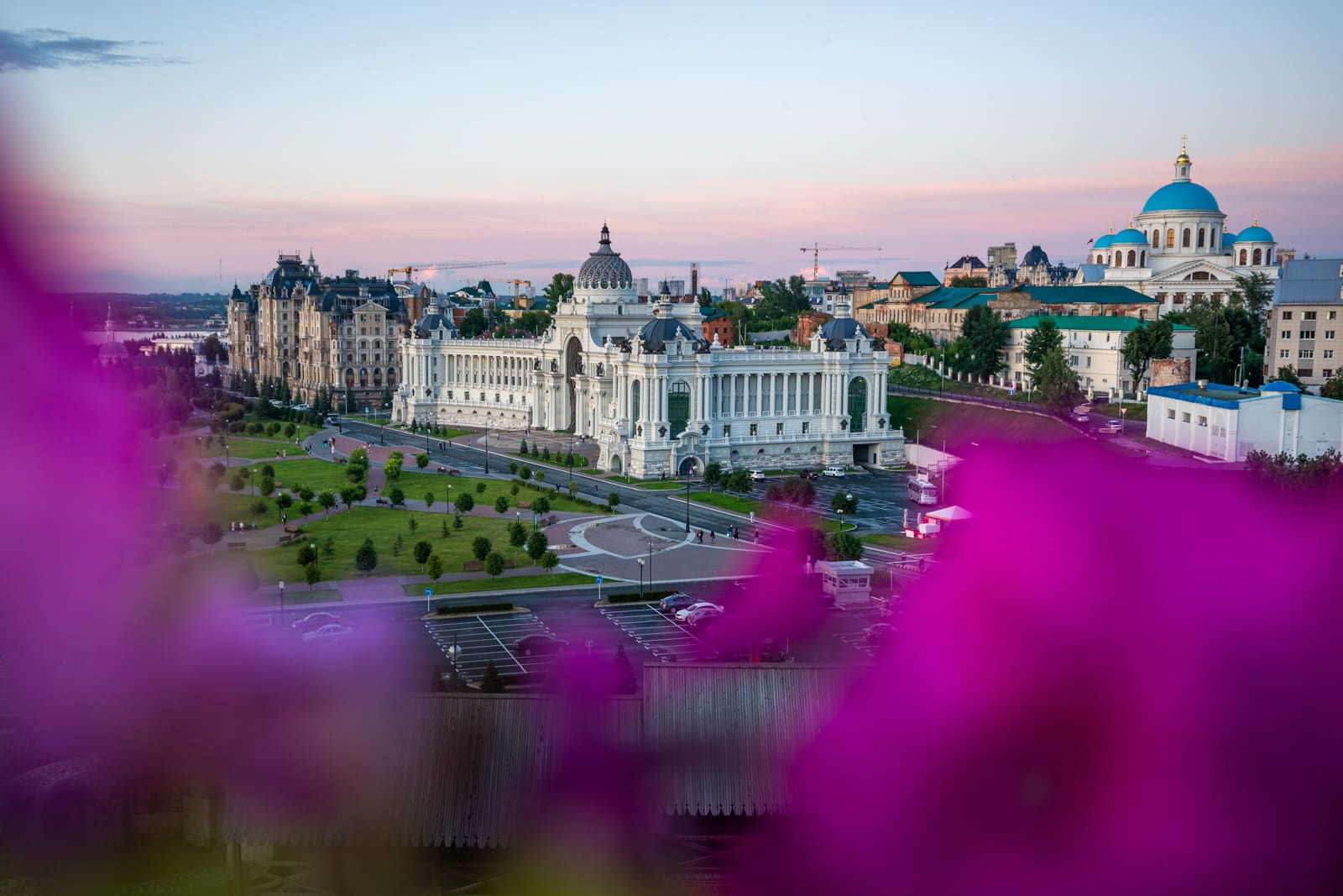 Sunset over the Ministry of Agriculture building in Kazan, Tatarstan, Russia