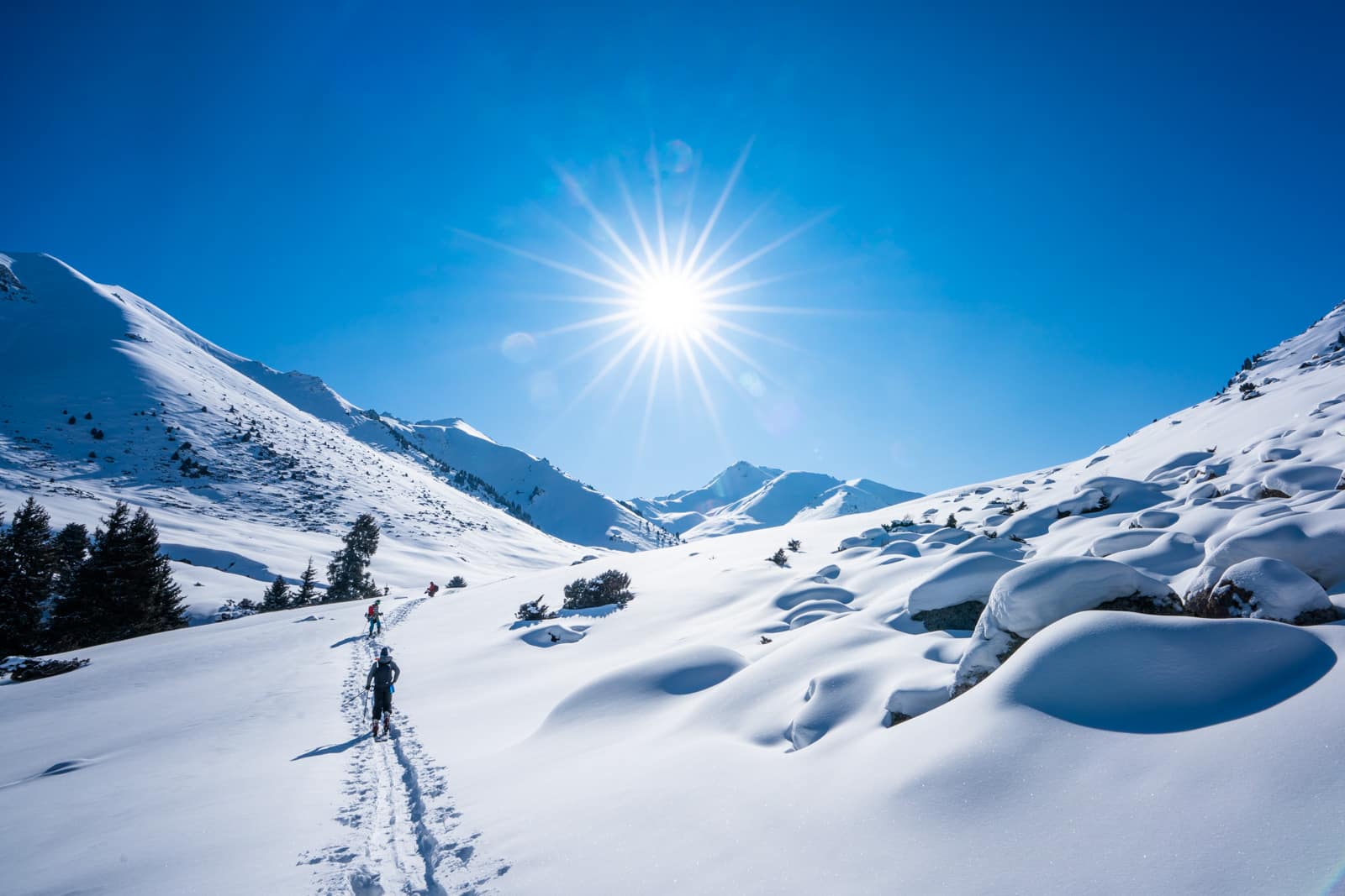 Snowshoeing in mountains near Boz Uchuk, Kyrgyzstan