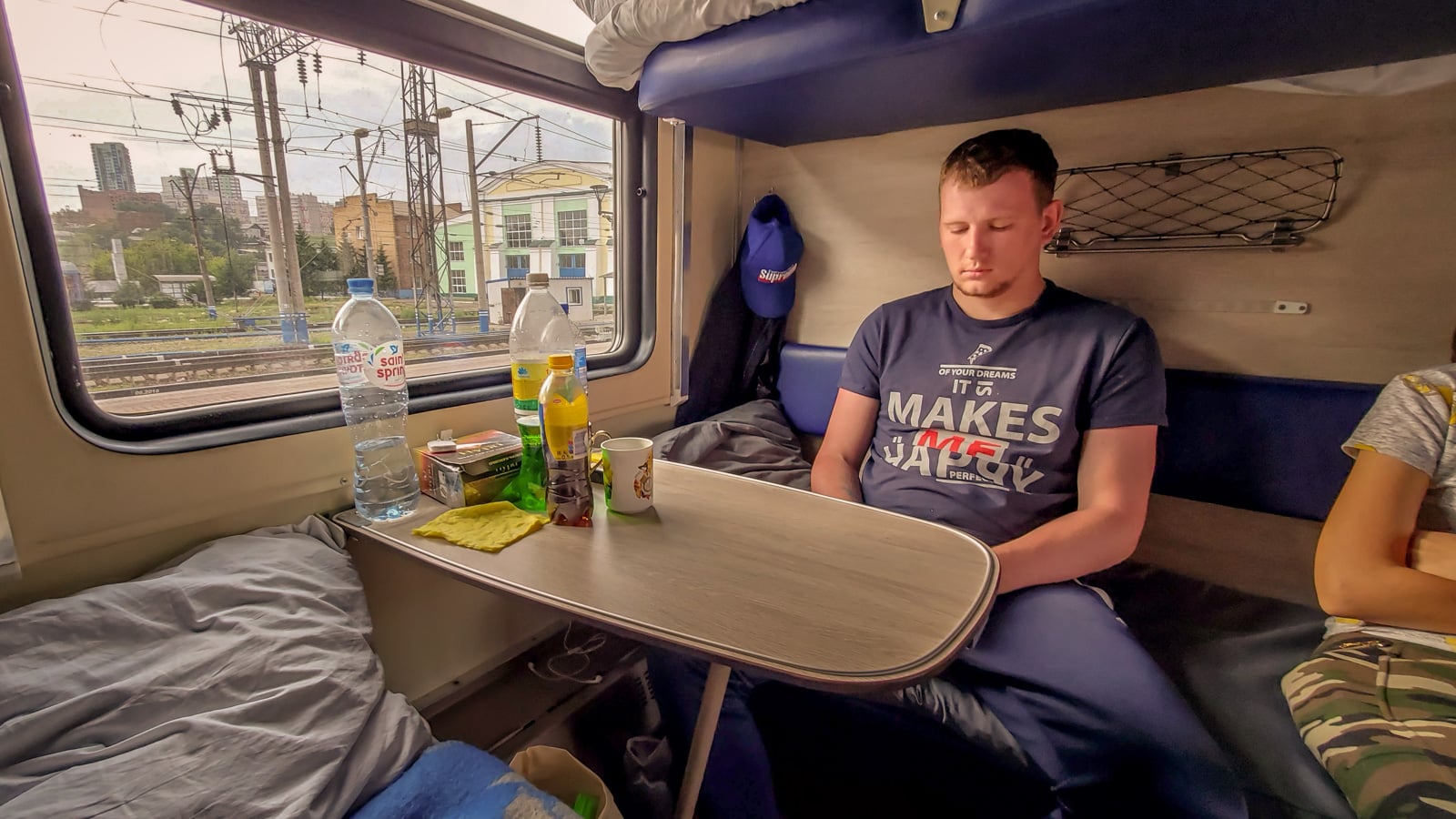 Pizza t shirt on Russian train