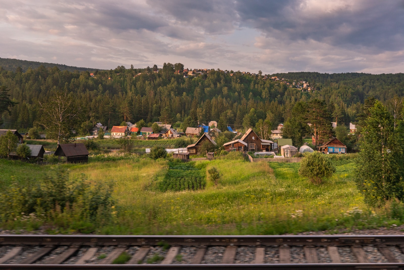 Siberian landscapes from the window of a Trans-Siberian train in Russia