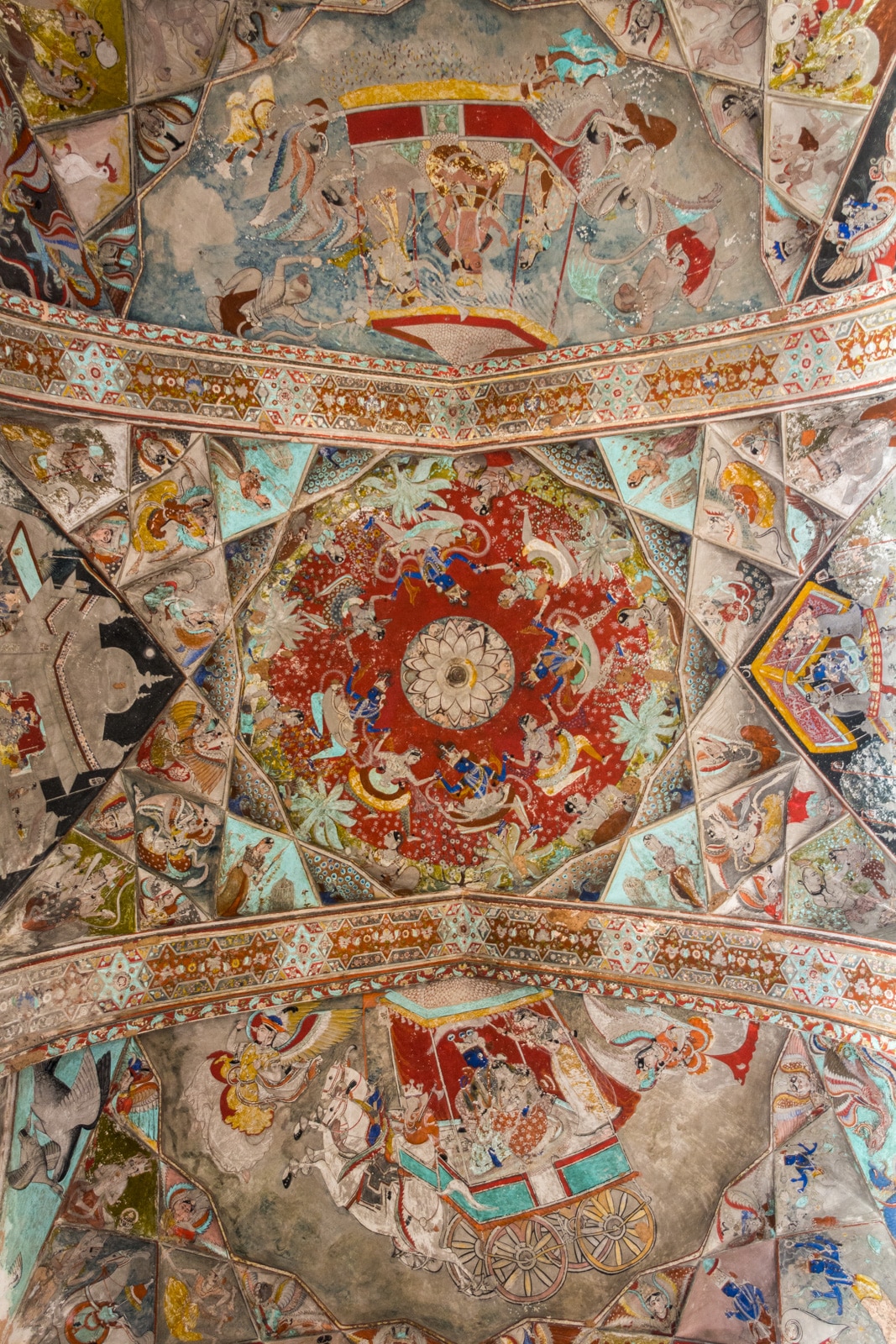 Fresco paintings on the ceiling of a palace in Bundi, Rajasthan, India