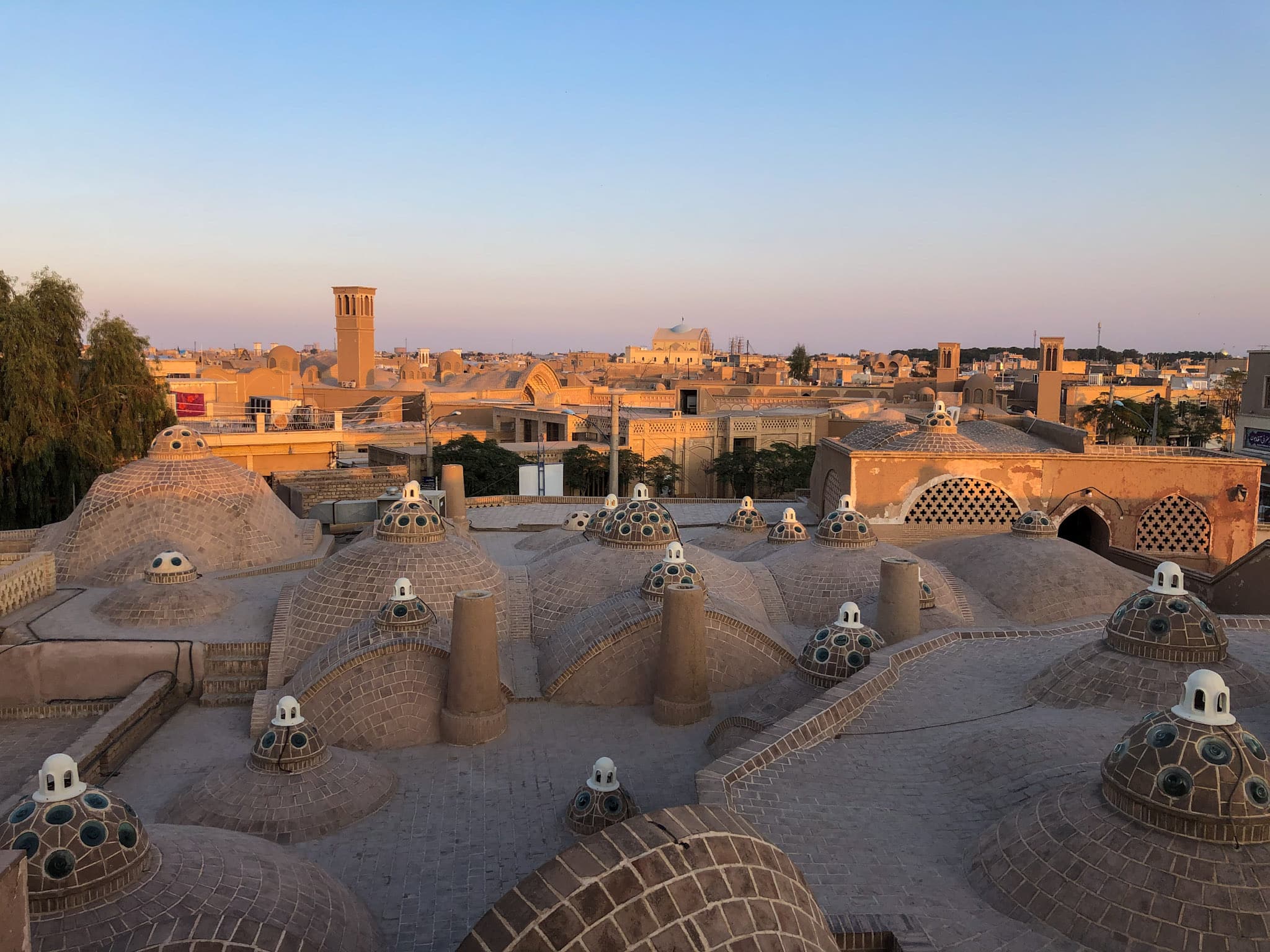 Sunset from the bath house hamam roof in Kashan, Iran