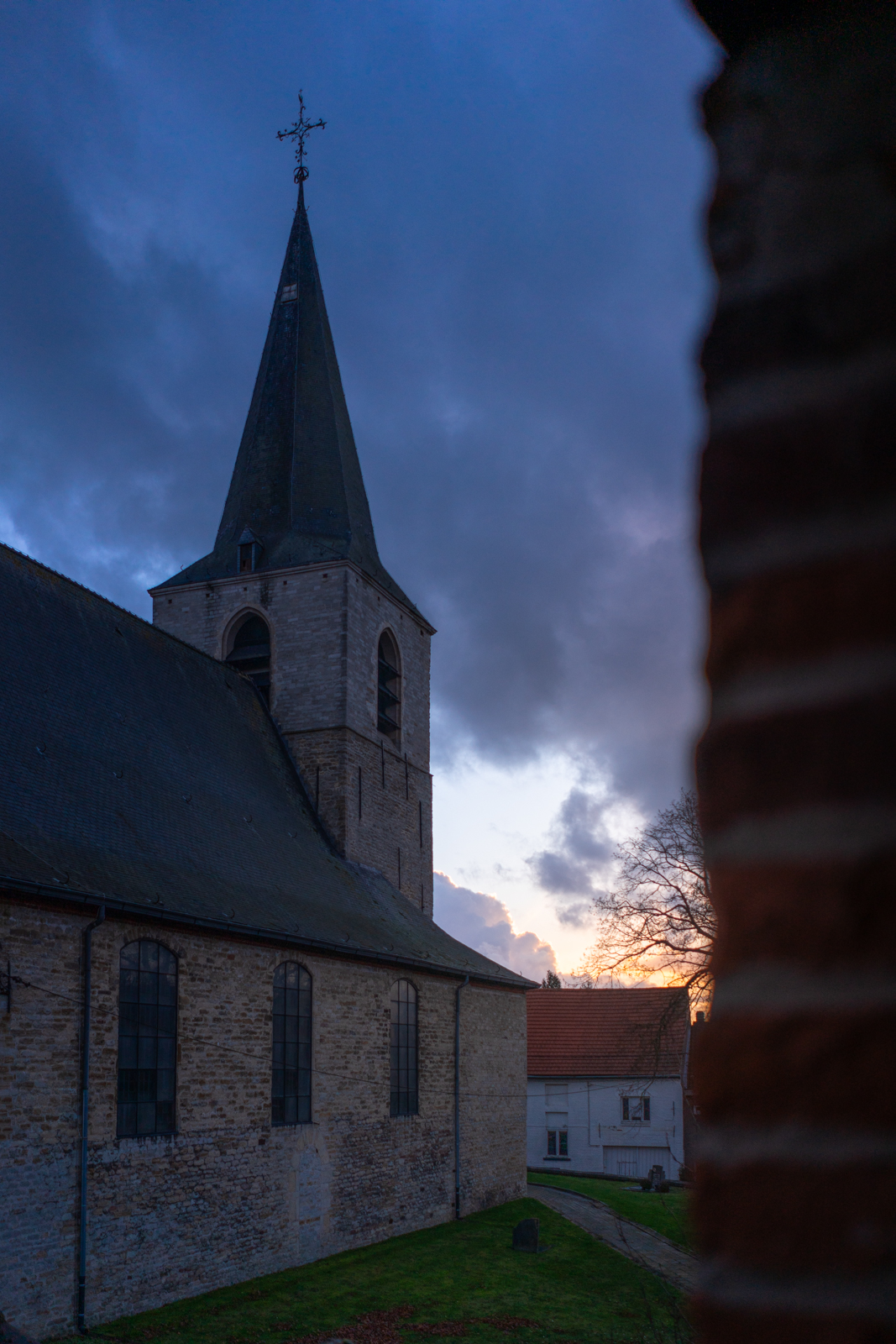 St. Lambertus Church at sunset in Leefdaal, Belgium
