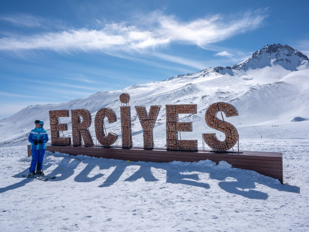 Erciyes sign on the mountaintop of Erciyes ski resort