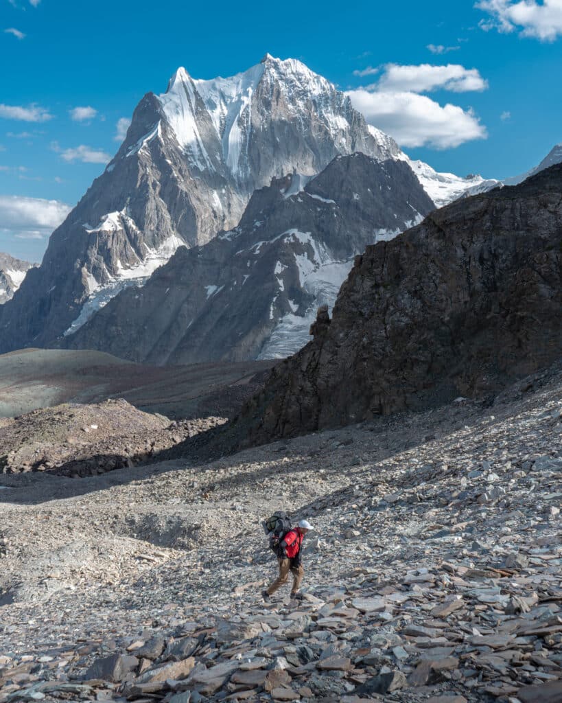 Hakim the trekking guide climbing up the Pakora Pass